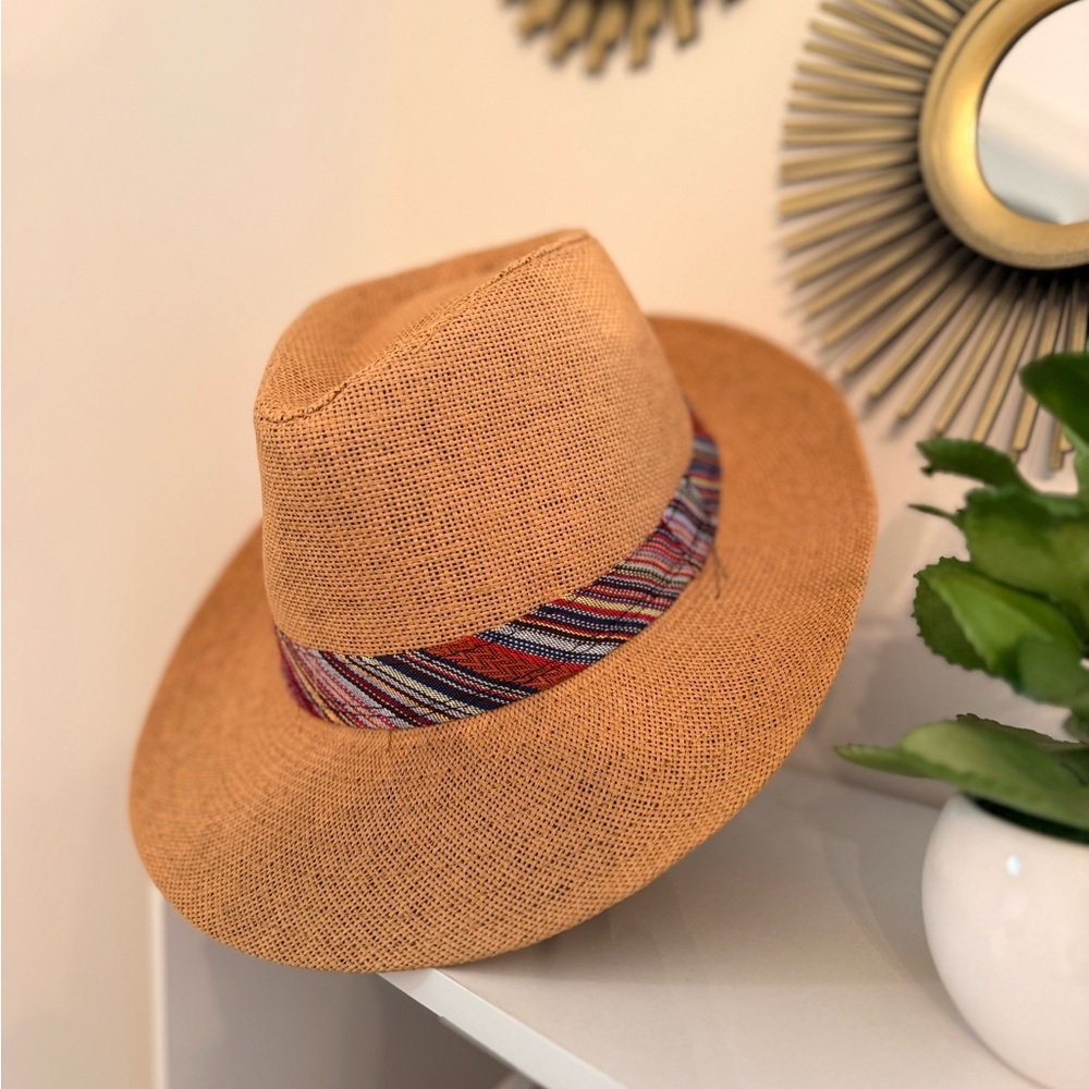 Tan Fedora Hat with Textured Straw Design
